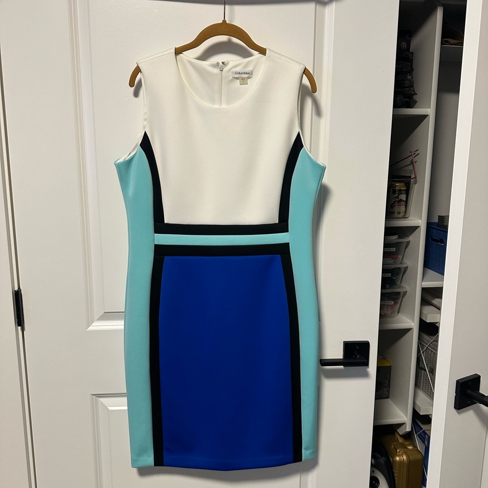 Colorblock Sleeveless Dress - White, Blue, and Black